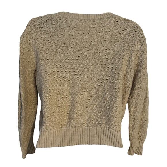 YEMAK Beige Women's Knit Boho Pointelle Button-Down Cardigan Band Hem X Large - Picture 2 of 6